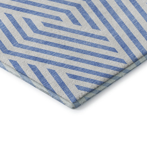 HomeRoots 5' X 8' Denim Blue & Ivory Geometric Area Rug - Washable, Stain-Resistant, UV-Protected Elegance 648528