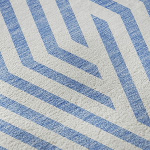 HomeRoots 5' X 8' Denim Blue & Ivory Geometric Area Rug - Washable, Stain-Resistant, UV-Protected Elegance 648528