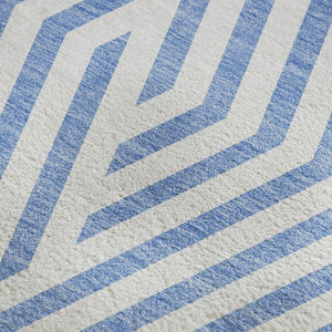 HomeRoots 5' X 8' Denim Blue & Ivory Geometric Area Rug - Washable, Stain-Resistant, UV-Protected Elegance 648528