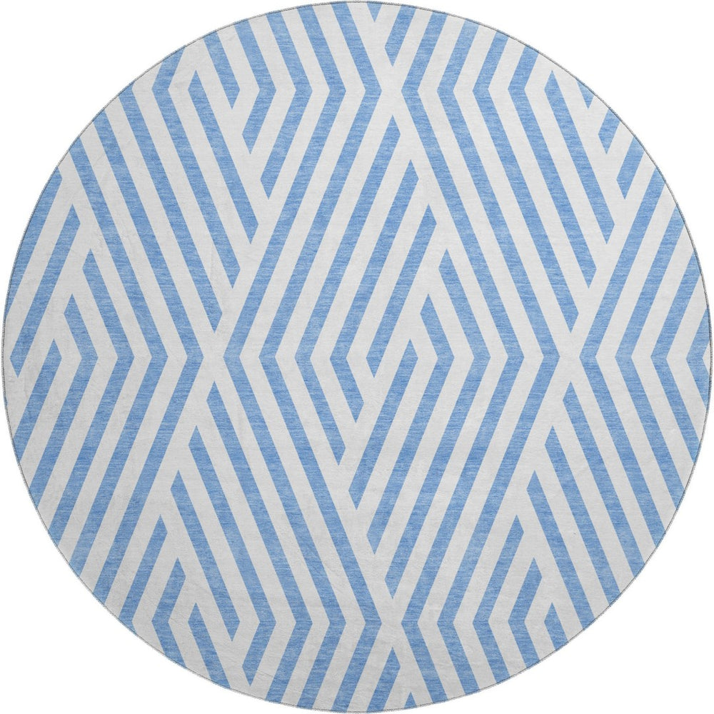 HomeRoots 8' Stylish Denim Blue & Ivory Geometric Round Rug – Washable, UV Protected, Perfect for High-Traffic Areas! 648529