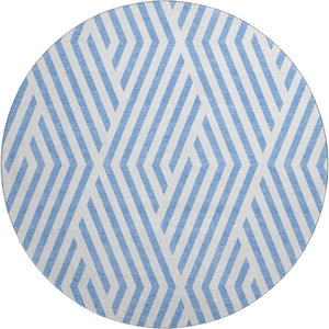 HomeRoots 8' Stylish Denim Blue & Ivory Geometric Round Rug – Washable, UV Protected, Perfect for High-Traffic Areas! 648529