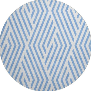 HomeRoots 8' Stylish Denim Blue & Ivory Geometric Round Rug – Washable, UV Protected, Perfect for High-Traffic Areas! 648529