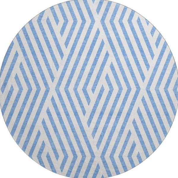 HomeRoots 8' Stylish Denim Blue & Ivory Geometric Round Rug – Washable, UV Protected, Perfect for High-Traffic Areas! 648529