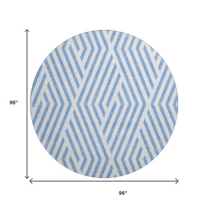 HomeRoots 8' Stylish Denim Blue & Ivory Geometric Round Rug – Washable, UV Protected, Perfect for High-Traffic Areas! 648529