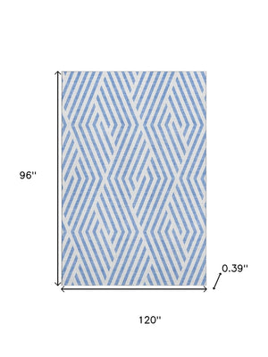 HomeRoots 8' X 10' Stylish Denim Blue & Ivory Geometric Area Rug - Washable, UV Protected, Perfect for Homes! 648530