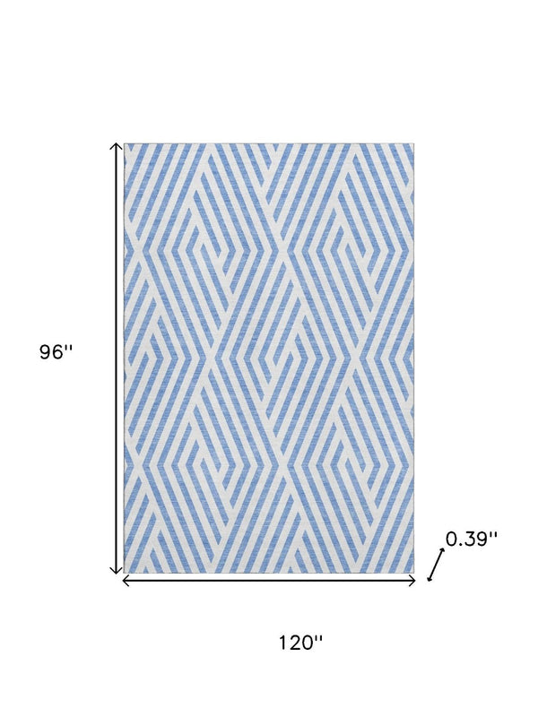 HomeRoots 8' X 10' Stylish Denim Blue & Ivory Geometric Area Rug - Washable, UV Protected, Perfect for Homes! 648530