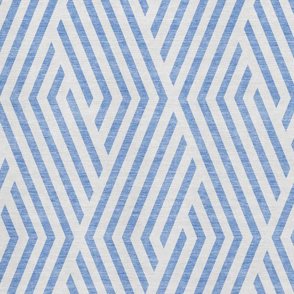 HomeRoots 9' X 12' Denim Blue Geometric Area Rug - Washable, UV-Protected, Stain-Resistant for Busy Homes 648531