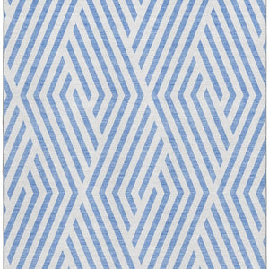 HomeRoots 9' X 12' Denim Blue Geometric Area Rug - Washable, UV-Protected, Stain-Resistant for Busy Homes 648531