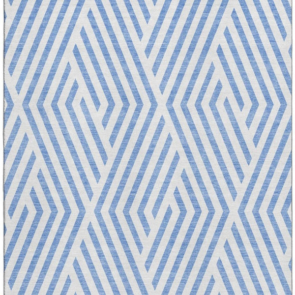 HomeRoots 9' X 12' Denim Blue Geometric Area Rug - Washable, UV-Protected, Stain-Resistant for Busy Homes 648531