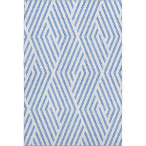 HomeRoots 10' X 14' Denim Blue & Ivory Geometric Area Rug - Washable, UV-Protected, Durable for High-Traffic Spaces 648532