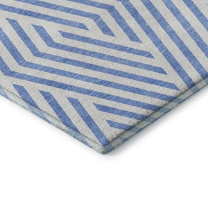 HomeRoots 10' X 14' Denim Blue & Ivory Geometric Area Rug - Washable, UV-Protected, Durable for High-Traffic Spaces 648532