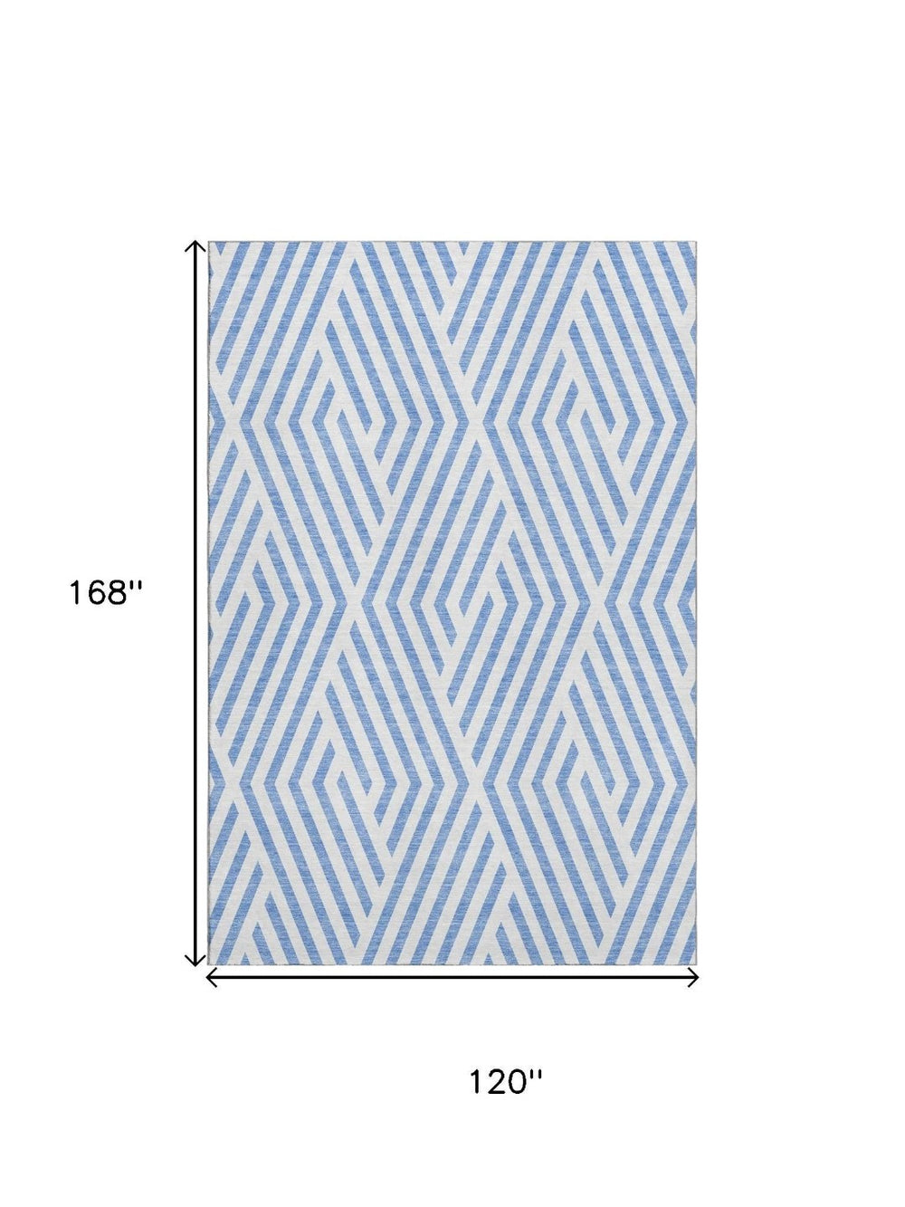HomeRoots 10' X 14' Denim Blue & Ivory Geometric Area Rug - Washable, UV-Protected, Durable for High-Traffic Spaces 648532