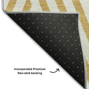 HomeRoots 8' Gold and Ivory Geometric Round Rug - Durable, Washable, UV-Protected, Perfect for Any Space! 648535