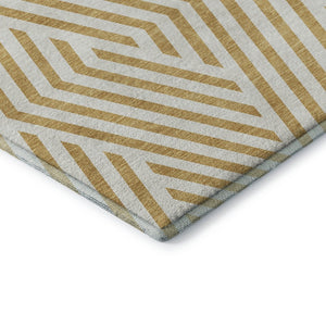 HomeRoots 8' Gold and Ivory Geometric Round Rug - Durable, Washable, UV-Protected, Perfect for Any Space! 648535