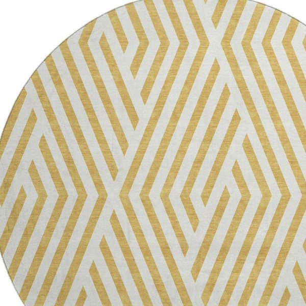 HomeRoots 8' Gold and Ivory Geometric Round Rug - Durable, Washable, UV-Protected, Perfect for Any Space! 648535