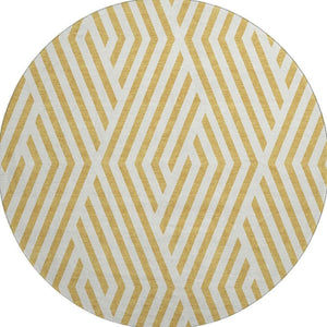 HomeRoots 8' Gold and Ivory Geometric Round Rug - Durable, Washable, UV-Protected, Perfect for Any Space! 648535