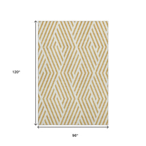 HomeRoots 8' X 10' Gold and Ivory Geometric Area Rug - Washable, UV Resistant for Modern Living Spaces 648536