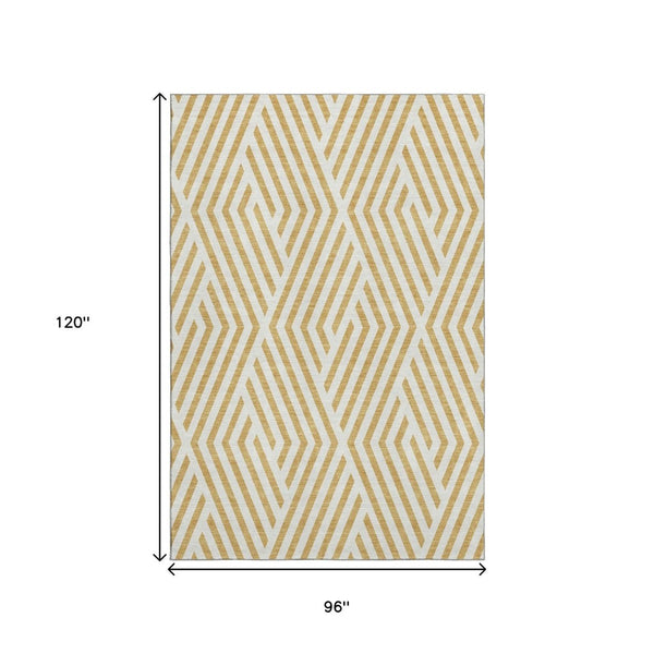 HomeRoots 8' X 10' Gold and Ivory Geometric Area Rug - Washable, UV Resistant for Modern Living Spaces 648536