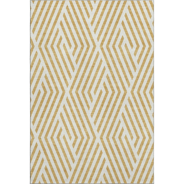 HomeRoots 8' X 10' Gold and Ivory Geometric Area Rug - Washable, UV Resistant for Modern Living Spaces 648536