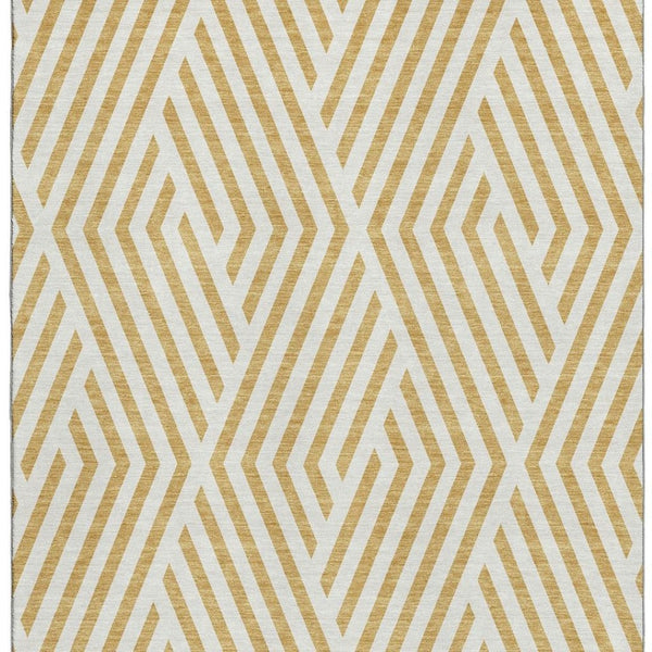 HomeRoots 8' X 10' Gold and Ivory Geometric Area Rug - Washable, UV Resistant for Modern Living Spaces 648536