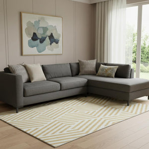 HomeRoots 9' X 12' Gold and Ivory Geometric Area Rug – Durable, Washable, UV-Protected for Modern Living Spaces 648537