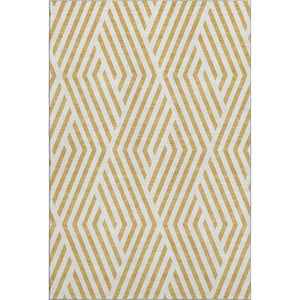 HomeRoots 10' X 14' Gold and Ivory Geometric Washable Area Rug - Stain Resistant, UV Protected, Stylish Comfort 648538