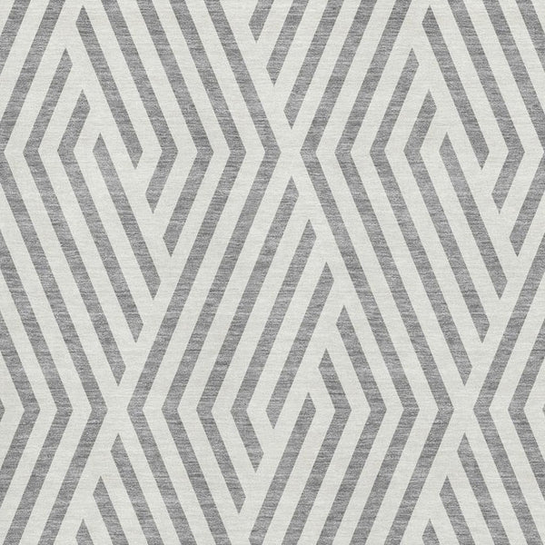 HomeRoots 5' Geometric Gray and Ivory Washable Area Rug - Durable, Stain-Resistant, UV Protected for High-Traffic Spaces 648540