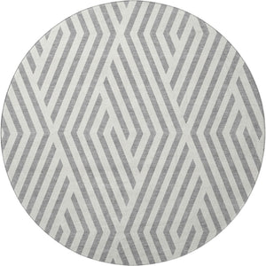 HomeRoots 8' Gray and Ivory Geometric Round Washable Rug with UV Protection - Stylish, Durable & Easy Care! 648541