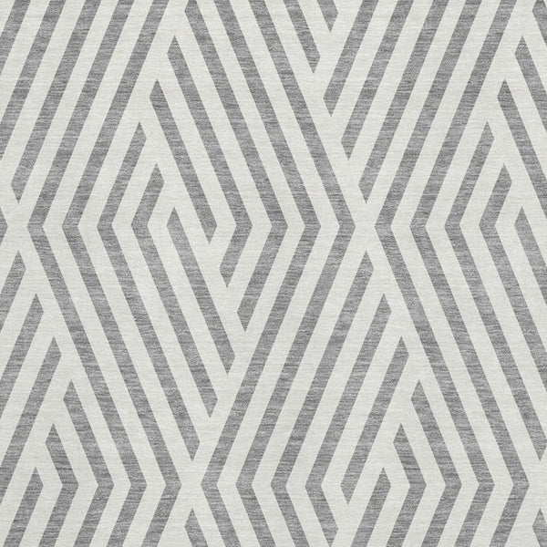HomeRoots 8' X 10' Gray and Ivory Geometric Washable Area Rug – Durable, UV-Protected, Ideal for Busy Homes! 648542