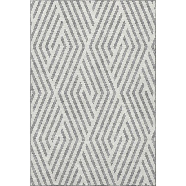 HomeRoots 8' X 10' Gray and Ivory Geometric Washable Area Rug – Durable, UV-Protected, Ideal for Busy Homes! 648542