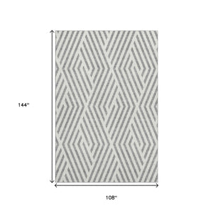 HomeRoots 9' X 12' Gray and Ivory Geometric Area Rug – Durable, Washable, UV-Protected for High-Traffic Spaces 648543