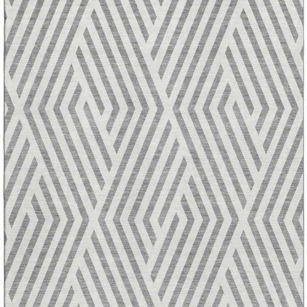 HomeRoots 9' X 12' Gray and Ivory Geometric Area Rug – Durable, Washable, UV-Protected for High-Traffic Spaces 648543