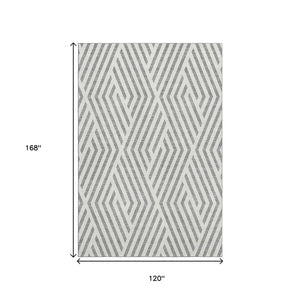 HomeRoots 10' X 14' Gray and Ivory Geometric Area Rug – Washable, UV-Protected, Stain-Resistant for Home Style 648544