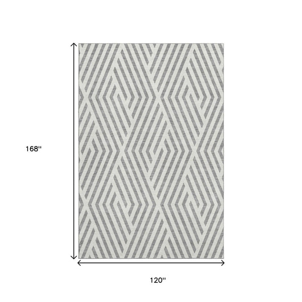 HomeRoots 10' X 14' Gray and Ivory Geometric Area Rug – Washable, UV-Protected, Stain-Resistant for Home Style 648544