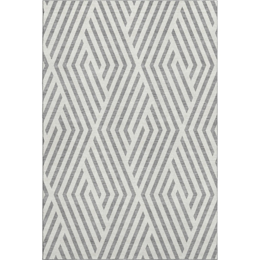 HomeRoots 10' X 14' Gray and Ivory Geometric Area Rug – Washable, UV-Protected, Stain-Resistant for Home Style 648544