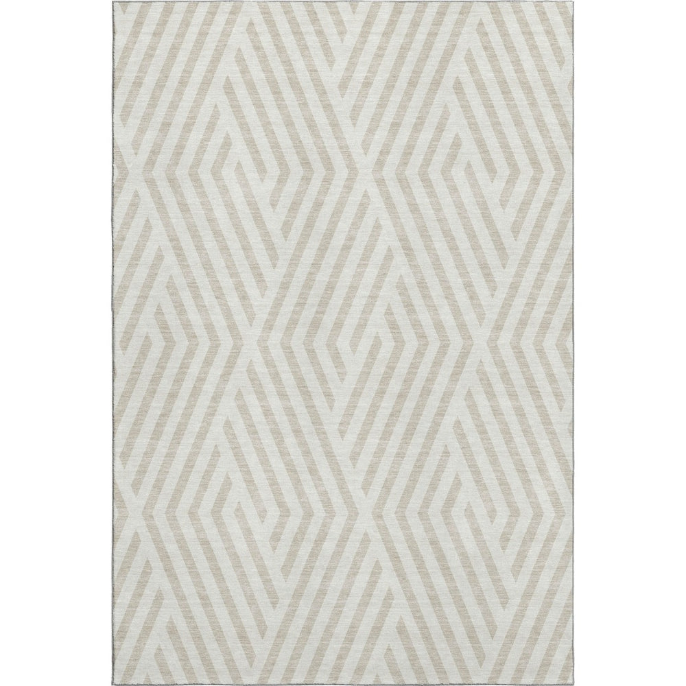 HomeRoots 5' X 8' Ivory and Beige Geometric Area Rug - Washable, Stain Resistant, UV Protected for Modern Homes 648546