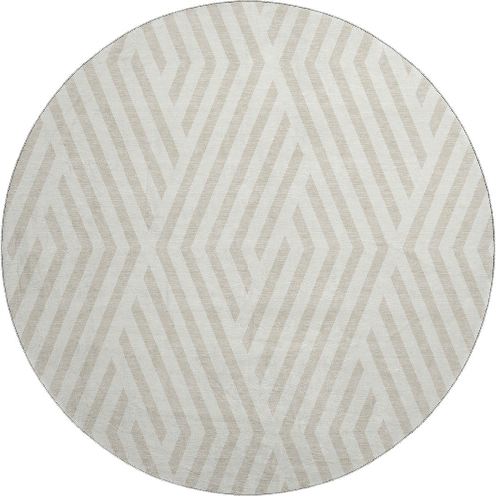 HomeRoots 8' Ivory and Beige Geometric Round Rug - Durable, Washable Design with UV Protection for Any Room 648547