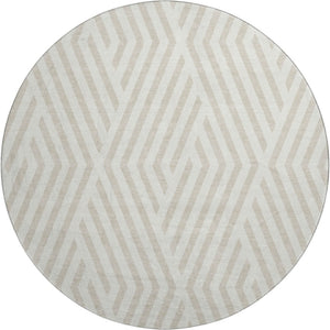 HomeRoots 8' Ivory and Beige Geometric Round Rug - Durable, Washable Design with UV Protection for Any Room 648547