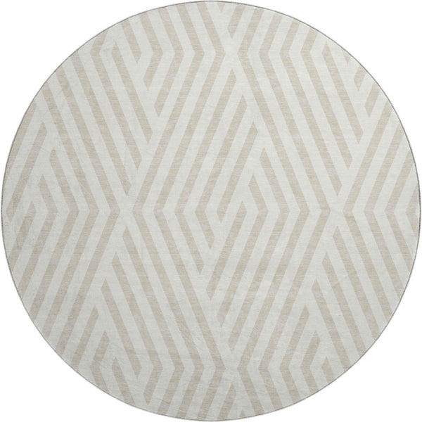 HomeRoots 8' Ivory and Beige Geometric Round Rug - Durable, Washable Design with UV Protection for Any Room 648547
