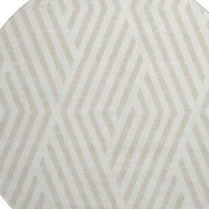 HomeRoots 8' Ivory and Beige Geometric Round Rug - Durable, Washable Design with UV Protection for Any Room 648547