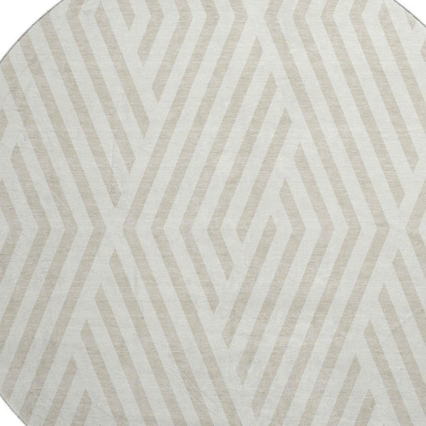 HomeRoots 8' Ivory and Beige Geometric Round Rug - Durable, Washable Design with UV Protection for Any Room 648547