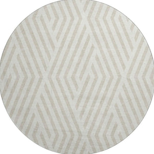 HomeRoots 8' Ivory and Beige Geometric Round Rug - Durable, Washable Design with UV Protection for Any Room 648547