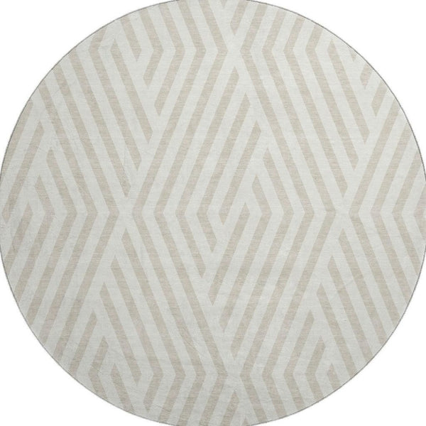 HomeRoots 8' Ivory and Beige Geometric Round Rug - Durable, Washable Design with UV Protection for Any Room 648547
