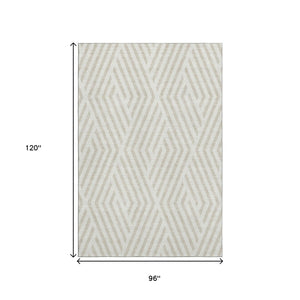 HomeRoots 8' X 10' Ivory & Beige Geometric Washable Area Rug – Durable, UV-Protected, Perfect for Any Space! 648548