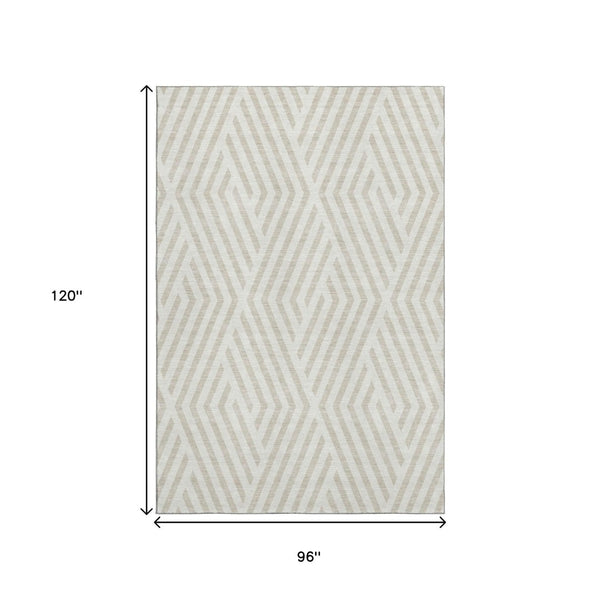 HomeRoots 8' X 10' Ivory & Beige Geometric Washable Area Rug – Durable, UV-Protected, Perfect for Any Space! 648548