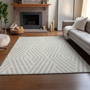 HomeRoots 8' X 10' Ivory & Beige Geometric Washable Area Rug – Durable, UV-Protected, Perfect for Any Space! 648548