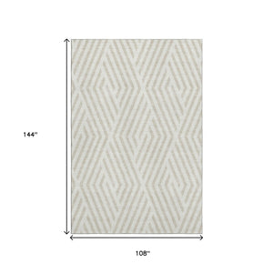 HomeRoots 9' X 12' Ivory and Beige Geometric Area Rug – Washable, UV Protected, and Stylish for Any Room 648549
