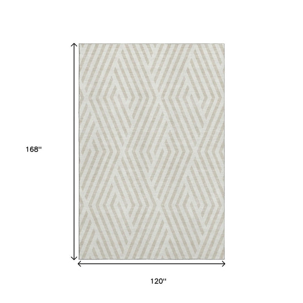 HomeRoots 10' X 14' Ivory Geometric Area Rug - Washable, UV Protected, Modern Design for Stylish Living Spaces 648550