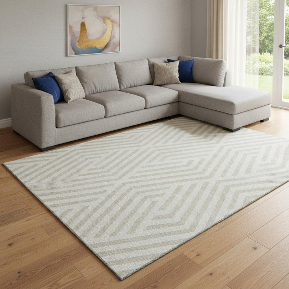 HomeRoots 10' X 14' Ivory Geometric Area Rug - Washable, UV Protected, Modern Design for Stylish Living Spaces 648550