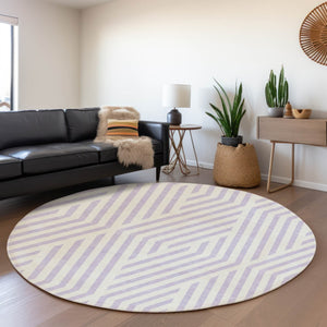 HomeRoots 8' Lavender and Ivory Geometric Round Rug - Washable, UV Protected, Stylish Centerpiece for Any Room 648553